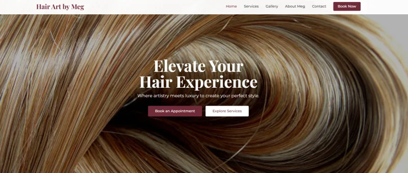 Hair Art by Meg salon portfolio website