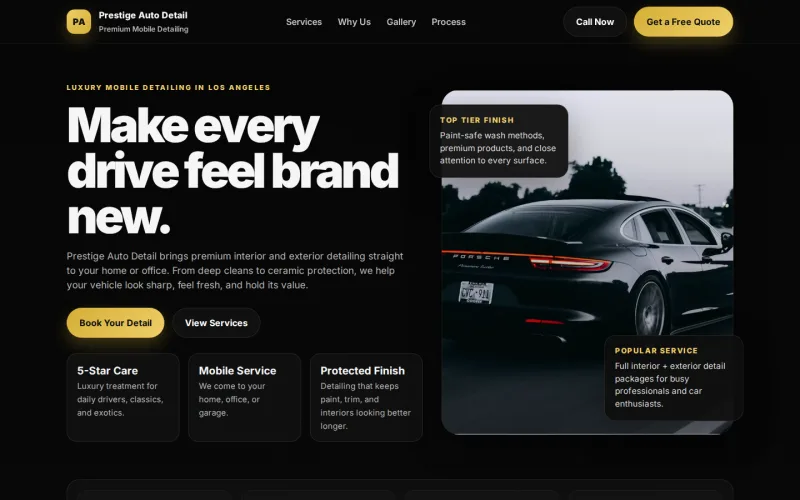 Prestige Auto Detail service website concept